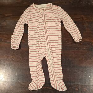 Starting Out Baby Girls Pink and White Striped Ribbed Footed Sleeper - 3M
